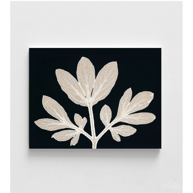 «Horizontal Plants 11» par MMB Studio, idée de décor de feuilles minimalistes en noir et blanc, art mural moderne neutre de plante beige