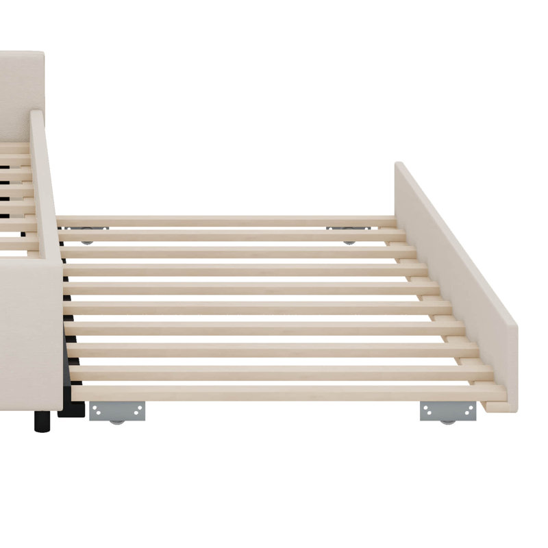 Upholstered Platform Bed with USB and Twin Size Trundle, Full