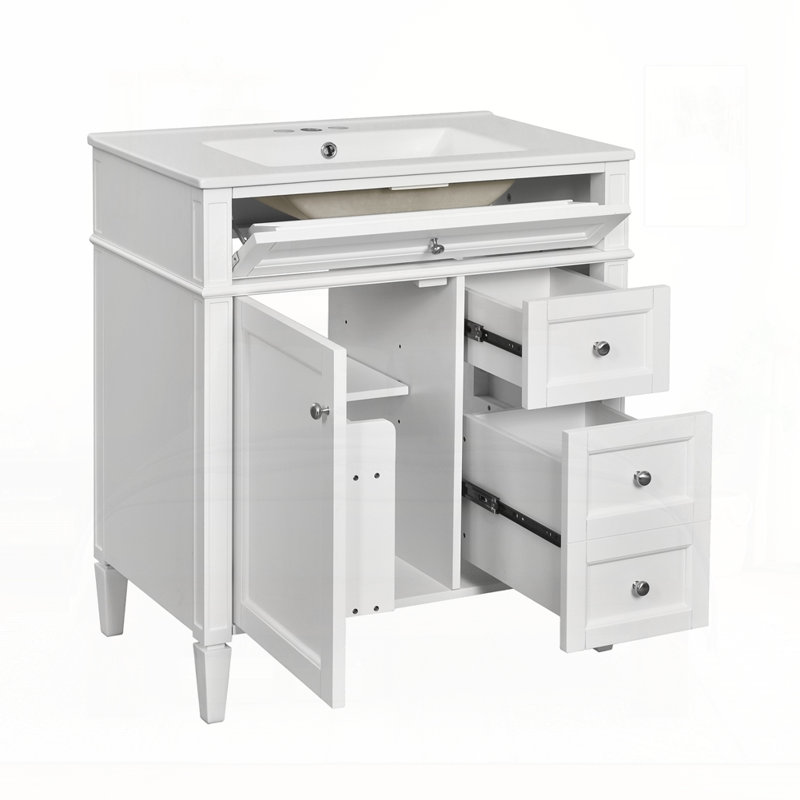 Meuble-lavabo de 30 po avec lavabo supérieur, Argent argent, Blanc