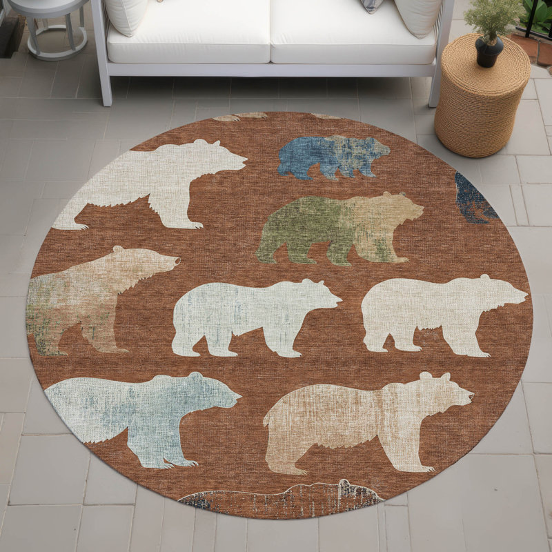 Tapis intérieur / extérieur lavable à la machine Adalaide ACN2338 Lodge, Rond 8 pi