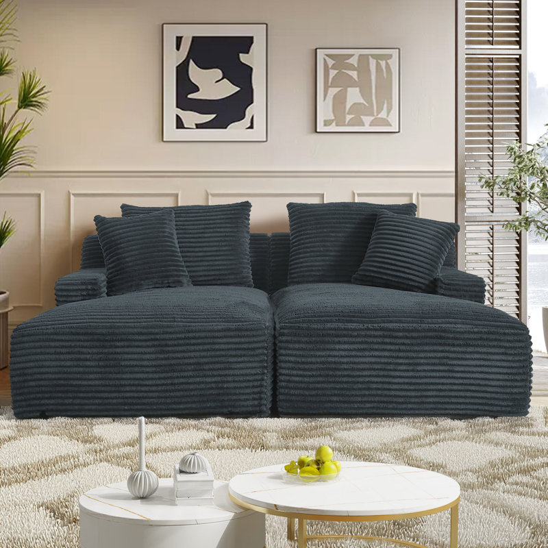 79" Compression Oversized Chaise Lounge Chair Indoor, Corduroy Upholstered Sofa Bed With 2 Throw Pillows, Sleeper Chair, Reading Chair, Comfy Lounge Chair Indoor, Cloud Sofa, Fluffy Couch