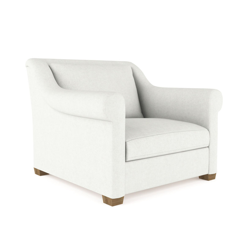 Chaise avec accoudoirs roulés Thompson, H 32 po x l 43 po x P 41 po, Velours moelleux blanc, Naturel