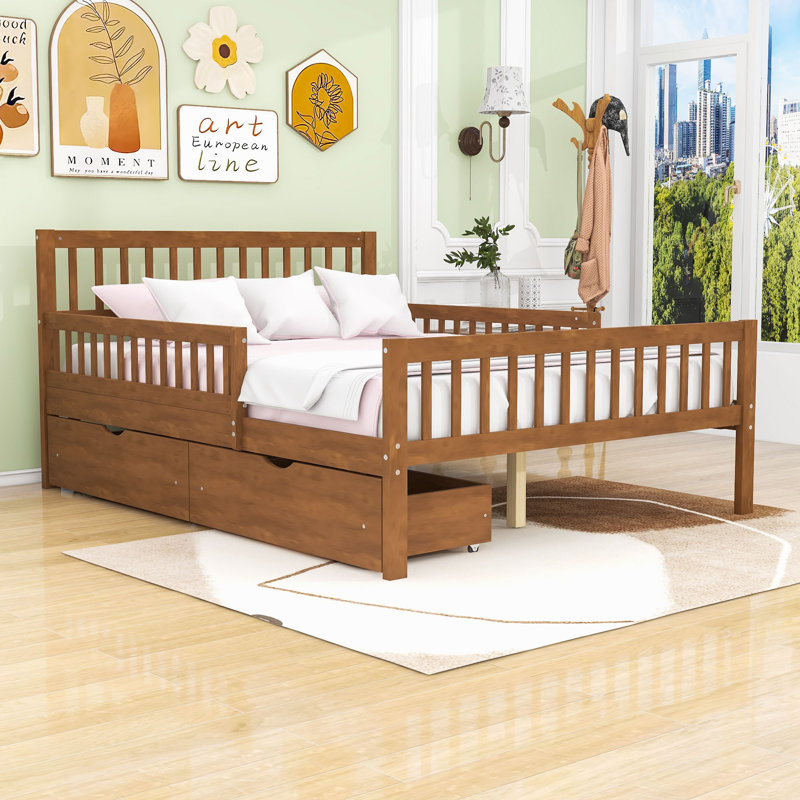 Lit plateforme en bois avec 2 tiroirs, Double
