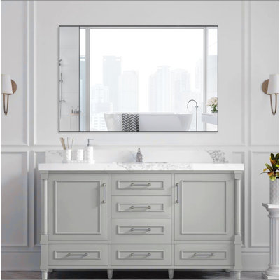 48"X32" Oversized Modern Rectangle Bathroom Mirror With Balck Frame Decorative Large Wall Mirrors For Bathroom Living Room Bedroom Vertical Or Horizontal Wall Mounted Mirror With Aluminum Frame