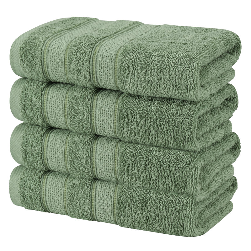  Essuie-mains 100% coton 4 pièces pour salle de bain, Vert