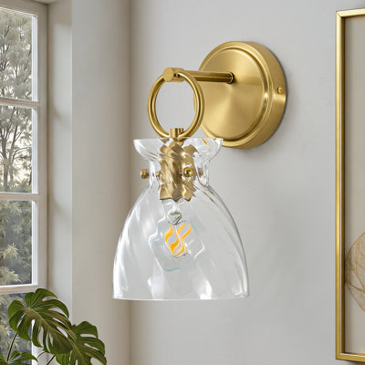 1-Light Gold Modern Wall Sconce With Clear Striped Glass Shade