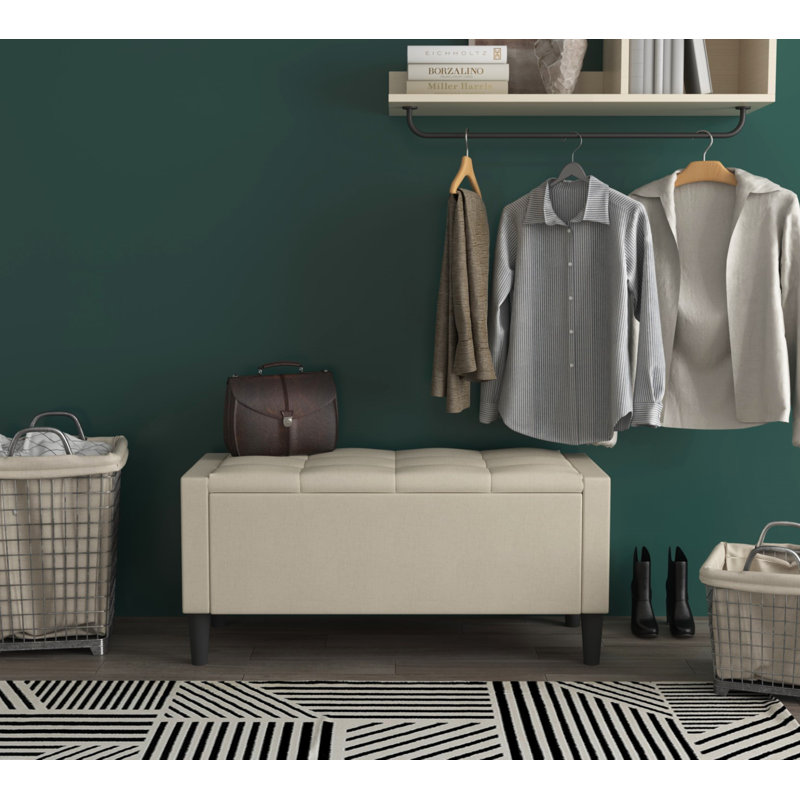 Friesen Polyester Blend Upholstered Storage Bench, 19.4" H x 42" W x 18.3" D, Beige Linen