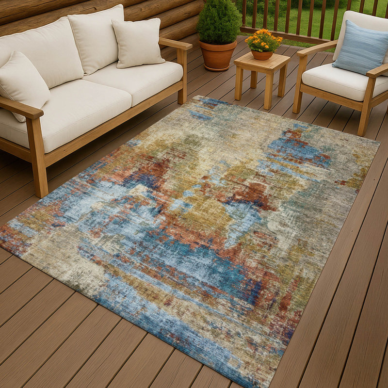Machine Washable Indoor/Outdoor Efimenko ACN2300 Abstract Rug, Rectangle 9' x 12'