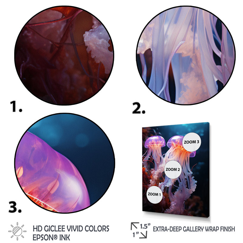 Kelvers Ethereal Beauty Jellyfish II - imprimé, H 20 po x l 12 po x P 1 po, Cadre flottant doré