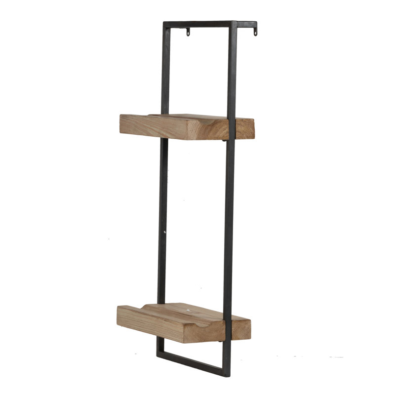 12"X6"X27" Iron And Wood Wall Shelf With Two Shelves
