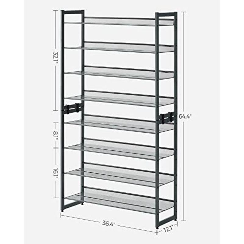 Range-chaussures, range-chaussures à 8 niveaux, support en métal pour le garage, ensemble de 2 tablettes empilables à 4 niveaux, avec tablettes plates ou inclinées réglables, 32 à 40 paires, gris anthracite