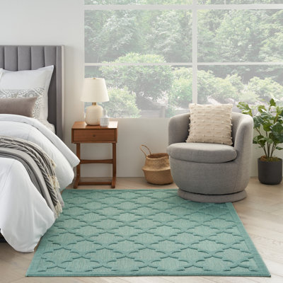 Adianey Red Barrel Studio Easy Care Trellis Aqua/Teal Blue Indoor/Outdoor Area Rug