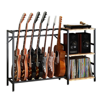 Record Player Stand With Guitar Stand, Record Player Table With Guitar Rack, Guitar Holder 7 Space For Multiple Guitars, Bass, Acoustic, Guitar Displa by George Oliver
