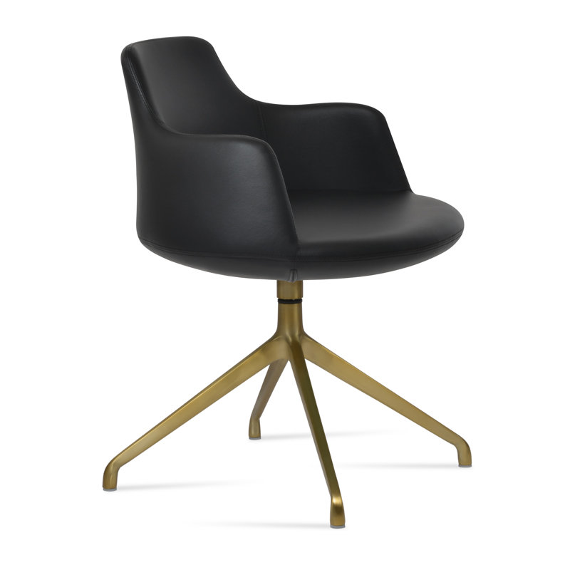 Dervish Spider Swivel Arm Chair, Brass, Black Leatherette