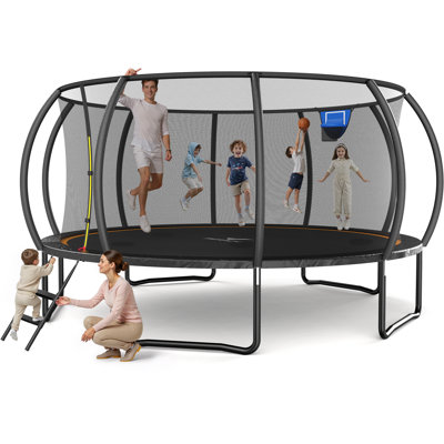 Trampoline citrouille avec filet de sécurité et échelle pour cour arrière MERACH 16 pi