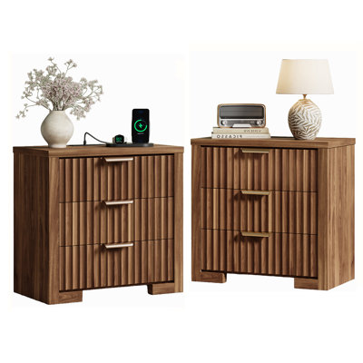 3-Drawer Modern Nightstand For Bedroom, 23.6''W Storage Chest Organizer For Living Room (Set Of 2)