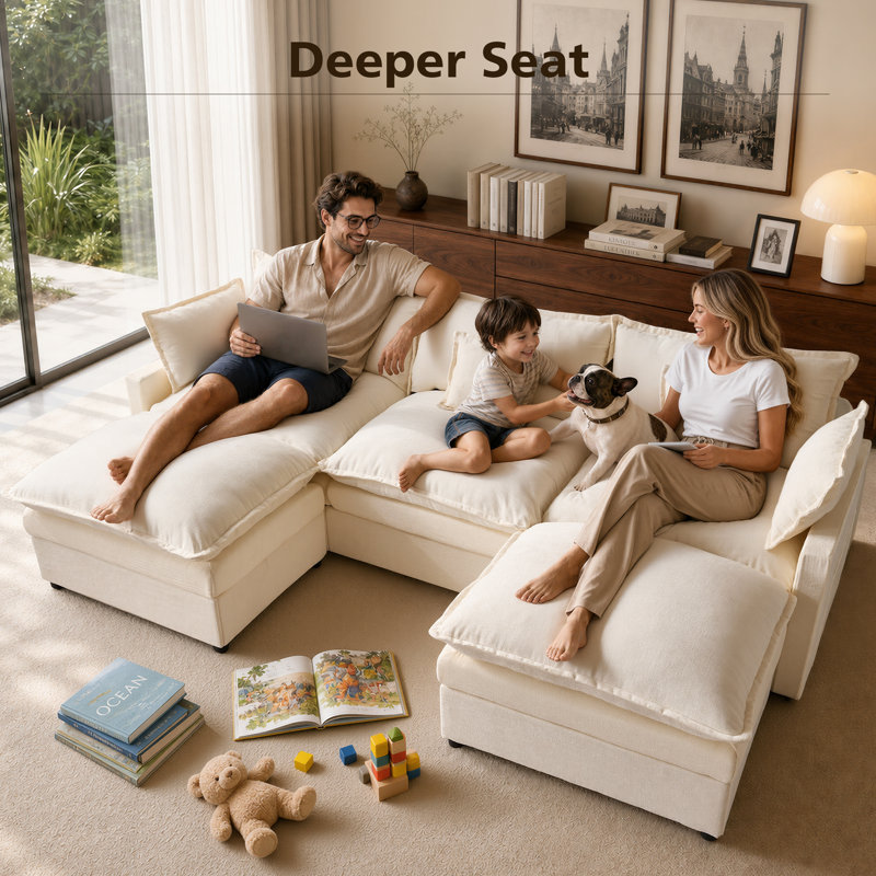 107.87'' W Modular U-Shaped Sectional Sofa with 2 Ottomans, Ivory