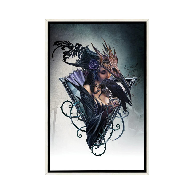 Corvus Arcanum, Distressed White Floater Framed Canvas, 26" H x 18" W x 1.5" D, No Mat