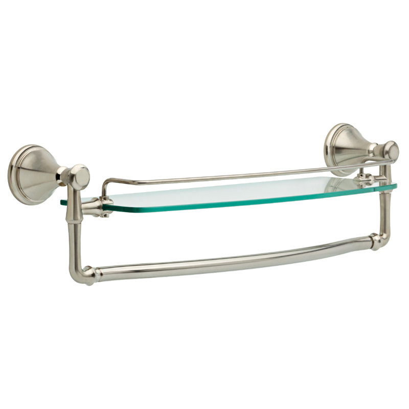 Cassidy 18 in. Glass Shelf with Towel Bar, Brilliance Stainless, 5.7" H x 18" W x 6" D