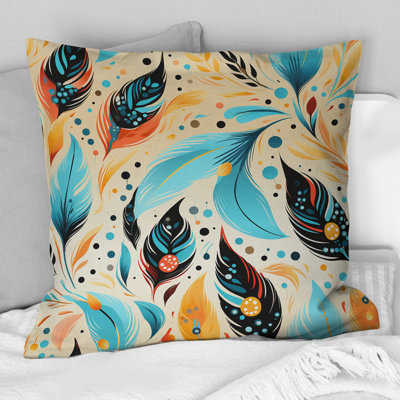 Yellow And Blue Eclectic Boho Feather - Boho Printed Throw Pillow