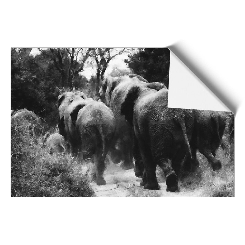 Herd of Elephants Painting - Frameless Print, 21cm H x 30cm W x 0.1cm D