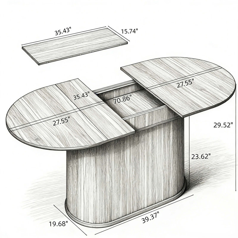 55.11"-70.86" Walnut Extendable Oval Dining Table With Striped Pedestal Base For Kitchen & Living Room, Walnut