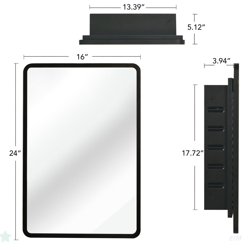 Armoire à miroir murale encastrée en métal, H 5,15 po x l 24,03 po x P 15,97 po