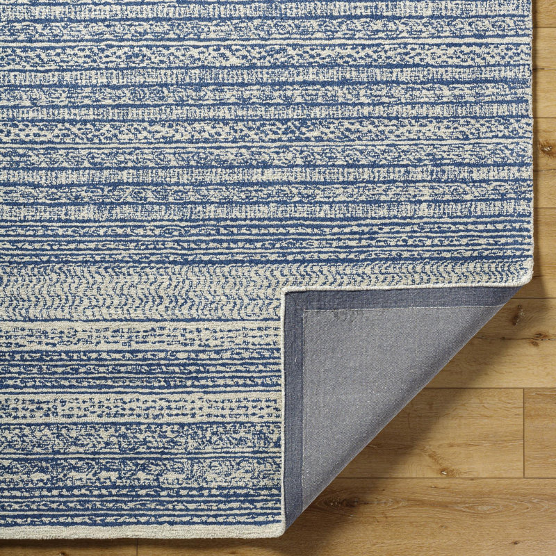 Abdera Hand-Tufted Wool Dark Blue/Ivory Rug, Rectangle 4' x 6'