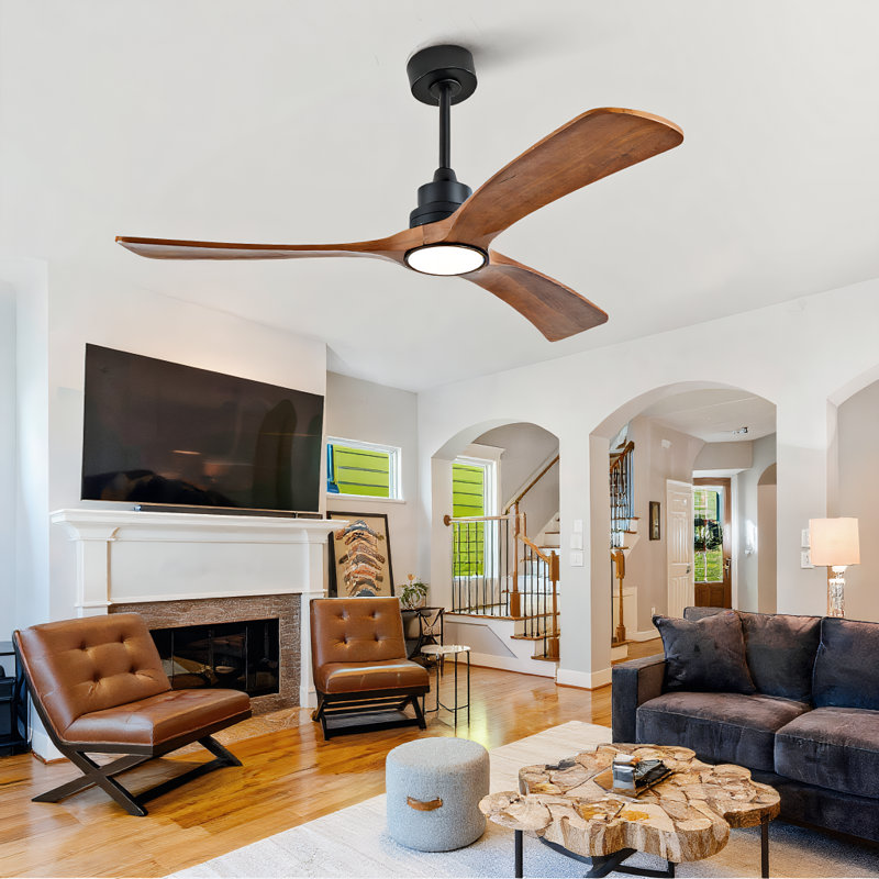 36"/52"/60" Black Ceiling Fan Light, 6-Speed Remote, 3 Reversible Wood Blades, DC Motor for Bedroom, 52"