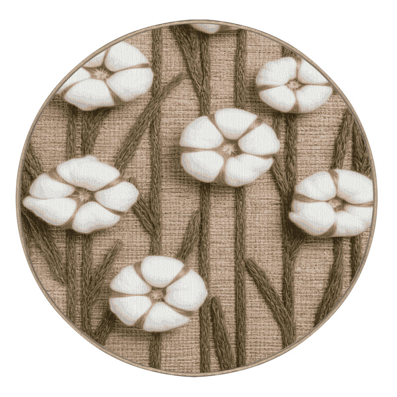 Tapis botanique brun lavable à la machine, Rond 8 pi