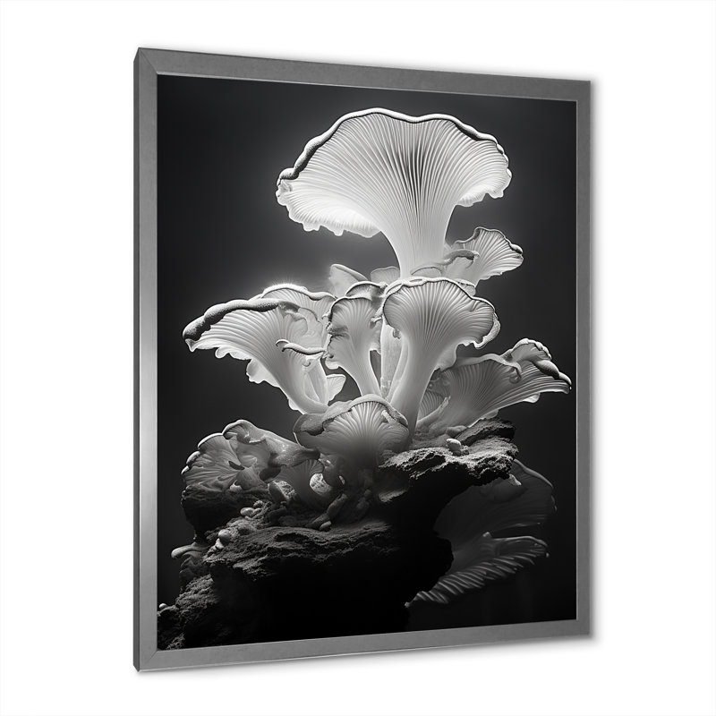 Anémone noir et blanc V - plage et océan, art mural, salon, Cadre simple argenté, H 32 po x l 24 po x P 1 po