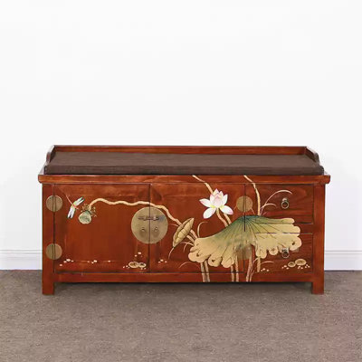 Solid Wood Traditional Hand-Painted Copper Lock Shoe Storage Bench