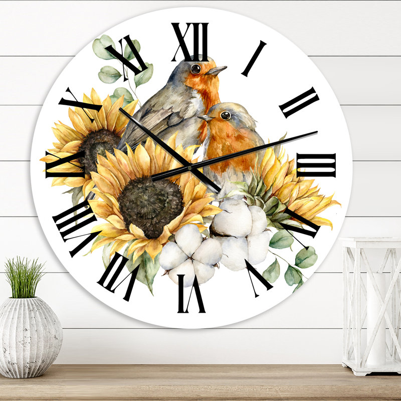 Horloge murale traditionnelle avec bouquet d'automne et tournesols rouges, Surdimensionné