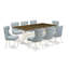 Ensemble de table de salle à manger 9 pièces comprenant une table de cuisine rectangulaire avec pieds en X et 8 chaises de salle à manger Parson en tissu bleu bébé, lin brossé blanc-1198399779-1198399781-1128362660