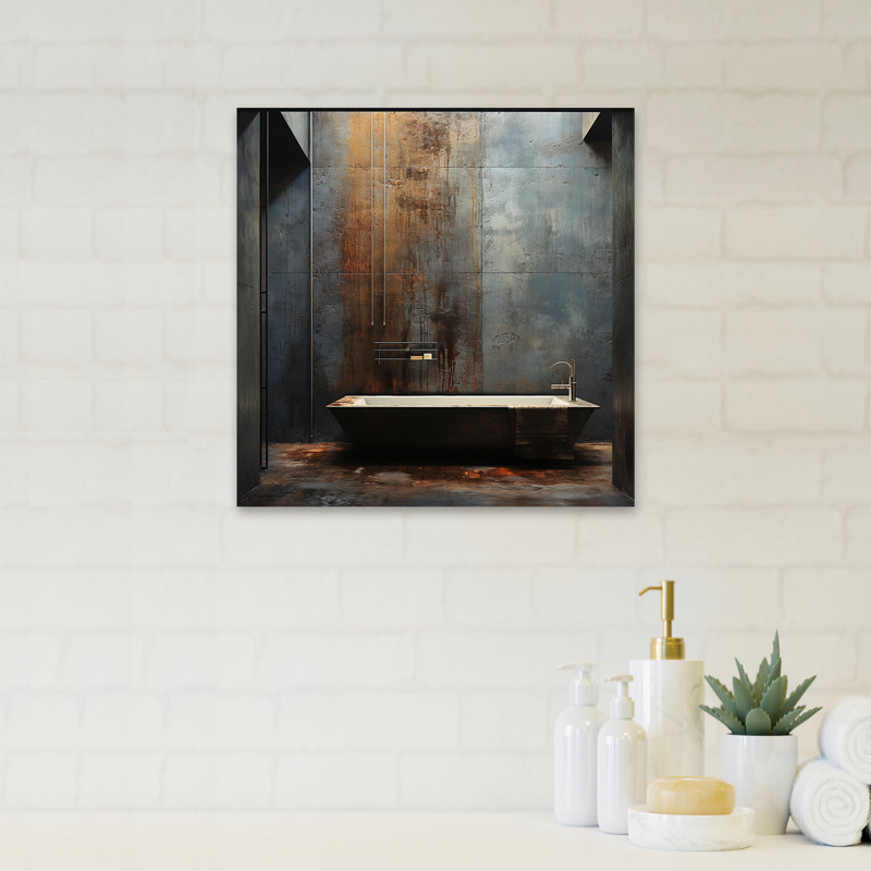 «Black Industrial Minimalist Bath I» - art mural de salle de bain, H 32 po x l 24 po x P 1 po