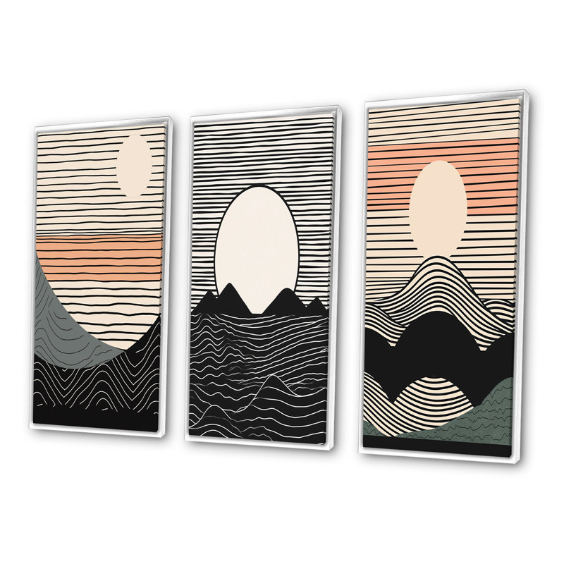 «Simple Horizon», 3 pièces sur toile, Cadre flottant blanc, H 40 po x l 60 po