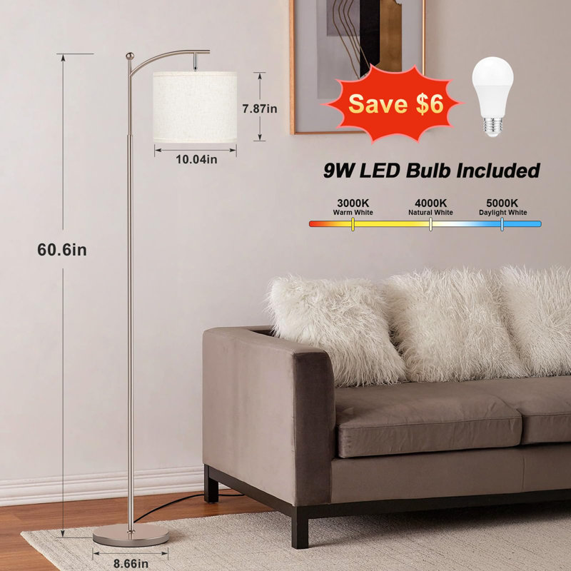 Lampes sur pied 60 "avec 3 températures de couleur pour le salon, Beige, Beige / or clair