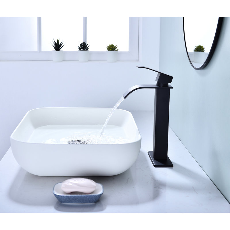 Waterfall Spout Bathroom Faucet, Single Handle Vanity Sink Option In Matte Black, Created With Stainless Steel For Longevity Black Faucet Spout, Operation Convenient Water Access, Produced