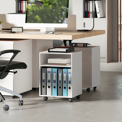 HOMCOM 2-Tier Printer Stand with Storage and Wheels, White