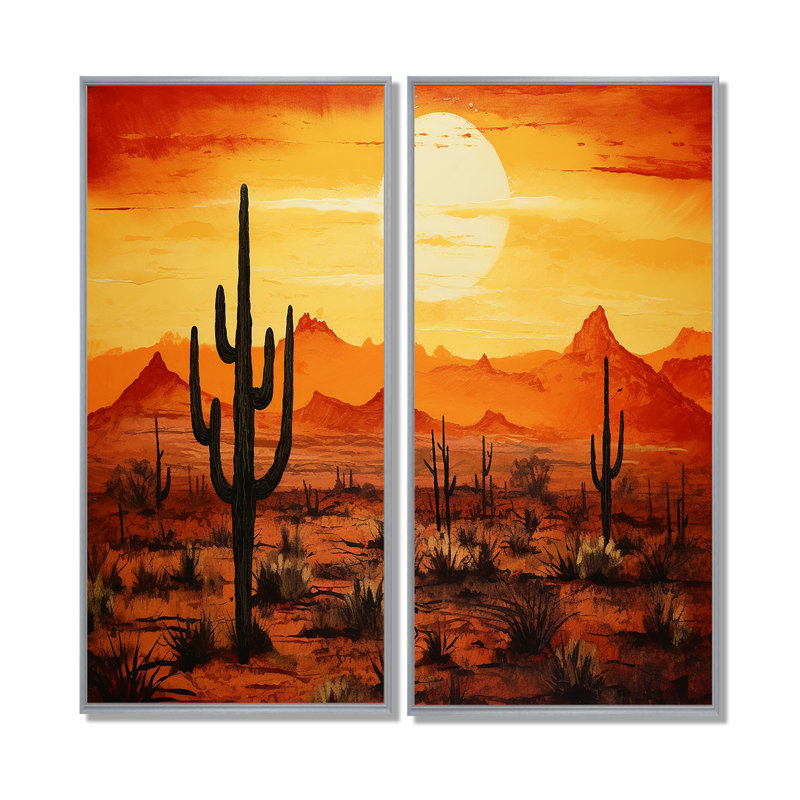 Cactus Sunrise Silhouettes - grandes impressions sur toile de cactus, H 40 po x l 40 po, Argent argent