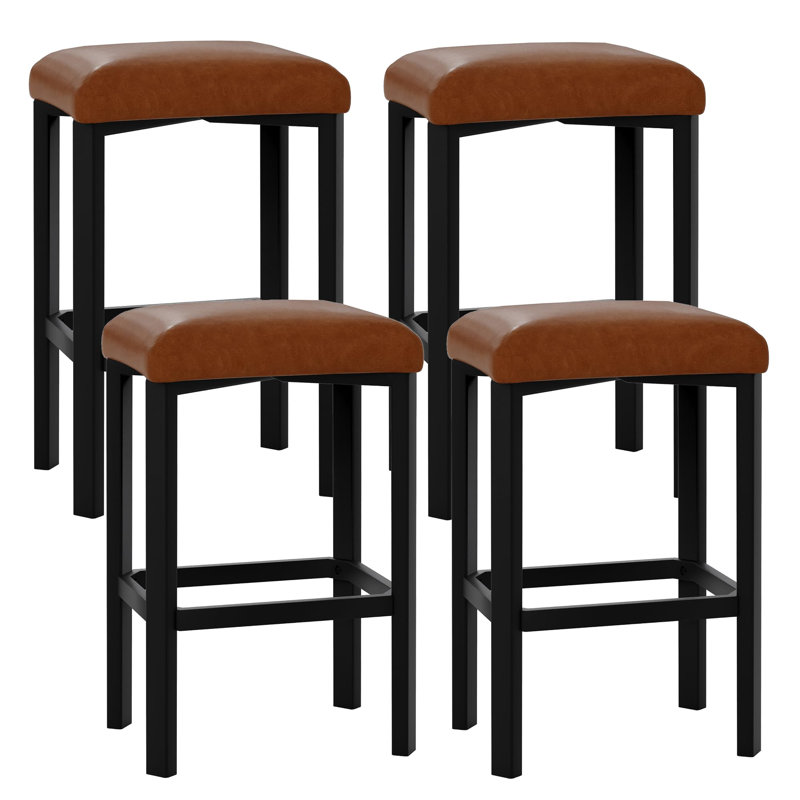 Counter Stool with Metal Frame, Brown, 4