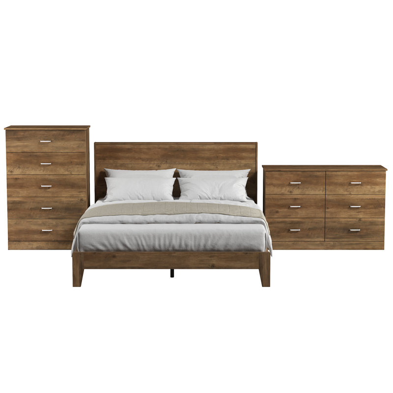 Allyannah 3 Pieces Bedroom Set, Knotty Oak, Queen