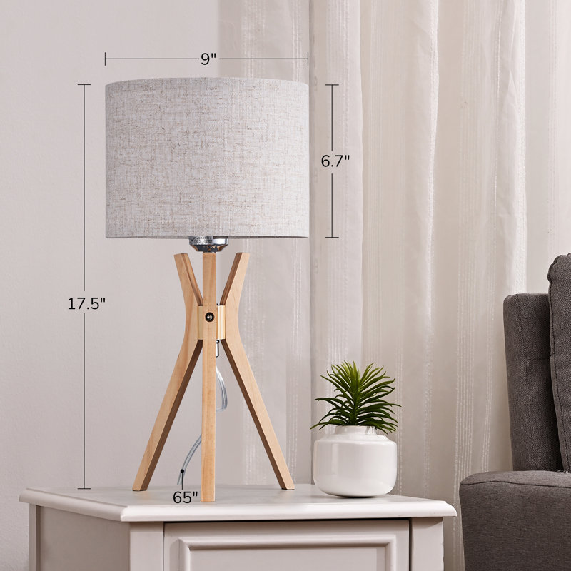 Solid Wood Tripod Lamp, Yellow, Beige