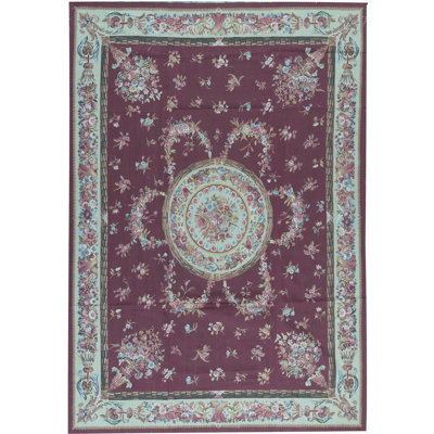Hand-Knotted High-Quality Wine and Beige Area Rug