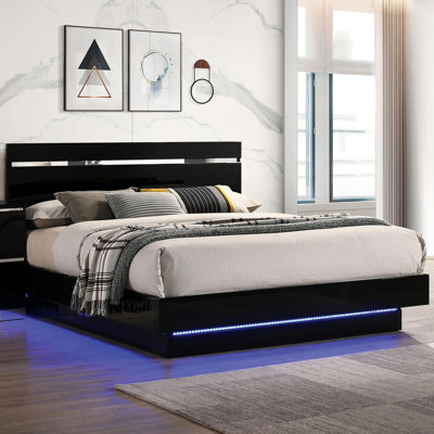 Wooden  Bed With Embedded LED Light