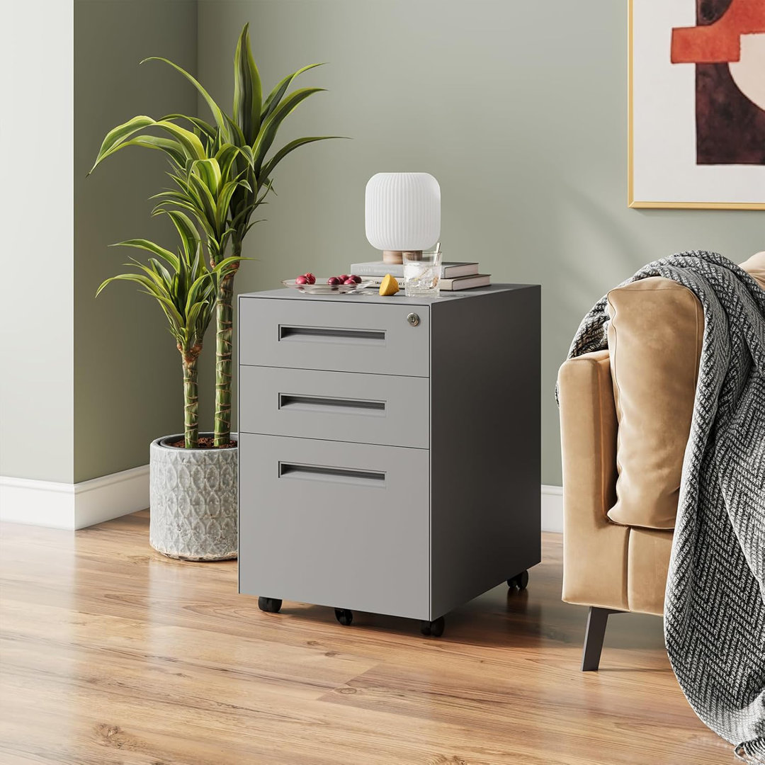 3 Drawer File Cabinet, Mobile File Cabinet with Lock on Wheels, Letter/Legal Size, Fully Assembled. Inbox Zero