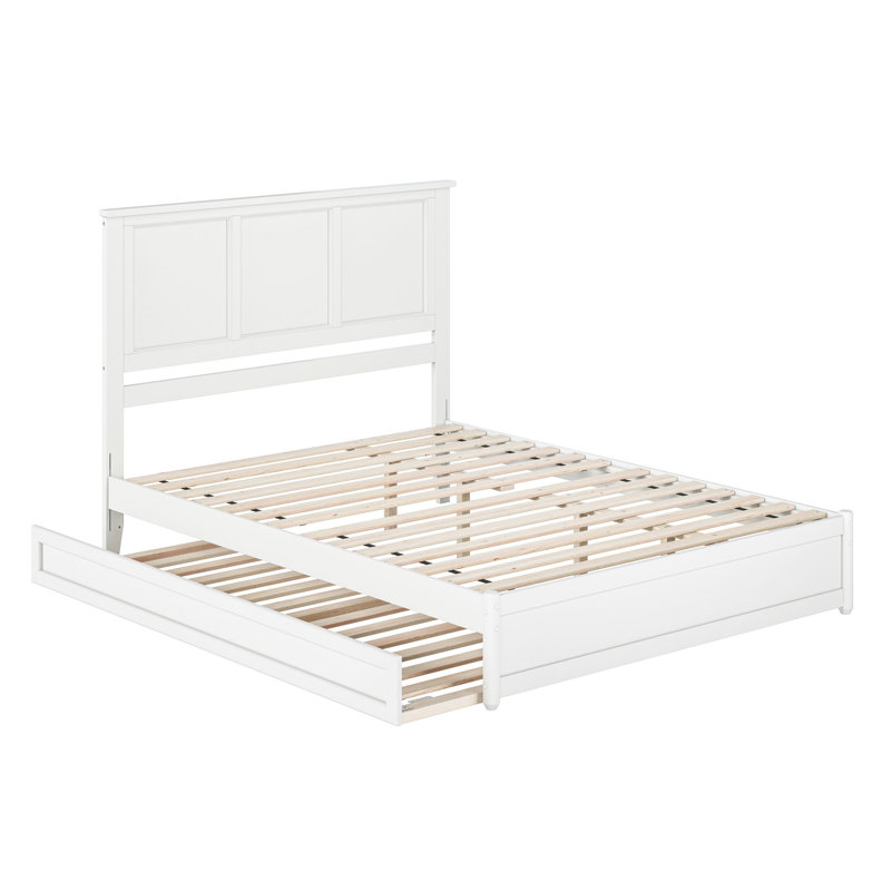 Ashante Solid Wood Platform Bed with Panel Footboard and Trundle Bed, Queen, White
