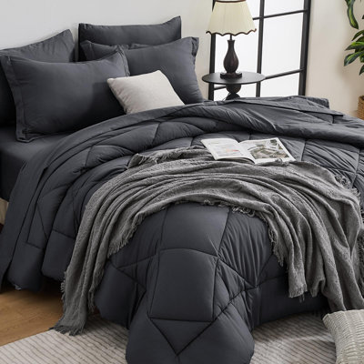 7-Piece Queen Comforter Set, Dark Gray Bed in a Bag