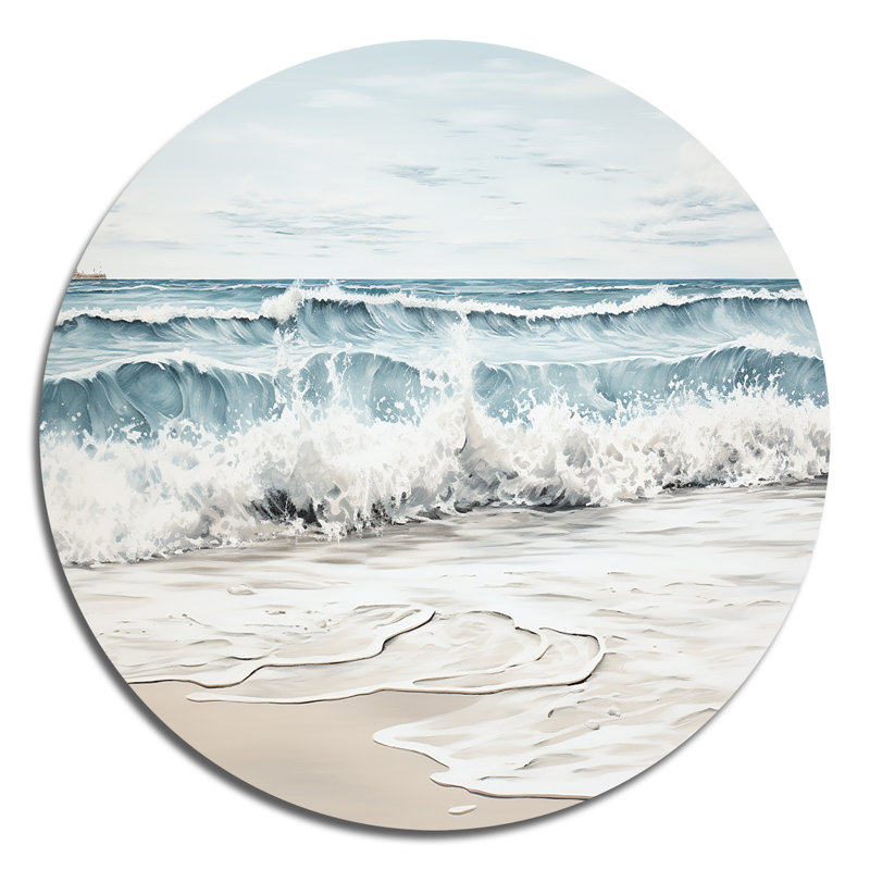 Plage, minimalisme, paysage III - bord de mer, art en métal rond, H 16 po x l 16 po
