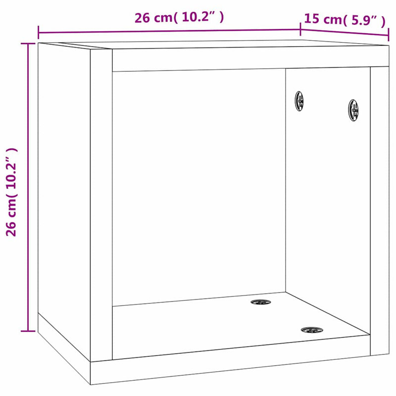 Wall Cube Shelves 2 Pcs, 26cm H x 26cm W x 15cm D, Brown